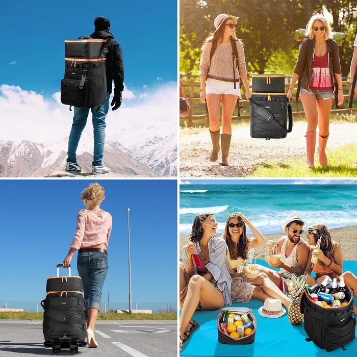 Odoland Large Cooler Bag 48/72 can Rolling Cooler Picnic Bag with Wheels and Handle Leak-Proof & Waterproof Insulated Bag for Food Drinks Insulated Bag for Picnic Beach Camping Travel Outdoor