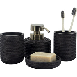 Набір аксесуарів для ванної кімнати ZCCZ, 4 шт. Чорний: мильниця, тримач для зубних щіток, стаканчик, мильниця. Організатор для раковини