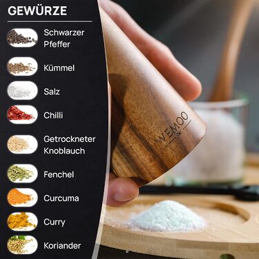 Wooden Salt and Pepper Grinder Set, Very Large (25.5 cm) | Spice Grinders with Durable Ceramic Grinder | Extra Filling Spoon and Cleaning Brush | Set with Pepper and Salt Mills