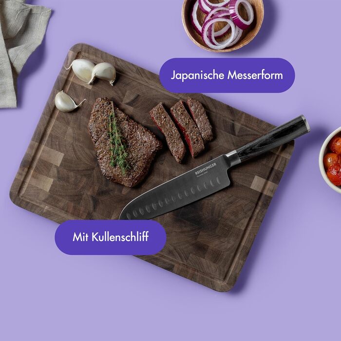 Ніж кухарський Reishunger Profi Chef з дамаської сталі – довгий, універсальний ніж Сантоку з нержавіючої сталі