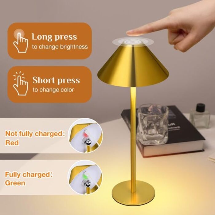 Світлодіодний настільний світильник Rosnek бездротовий, акумуляторний 4000 mAh, диммується, з магнітним кріпленням 360°, 3 режими освітлення, для дому та вулиці (Золотий, 2 шт)