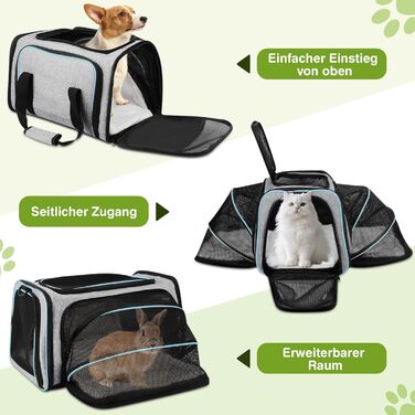 Розширювана переноска для котів та маленьких собак ALLSOPETS, складана м'яка переноска для тварин з 2 бічними розширеннями, знімним килимком з флісу та кишенями (Сірий & Зелений) (Сірий & Синій)