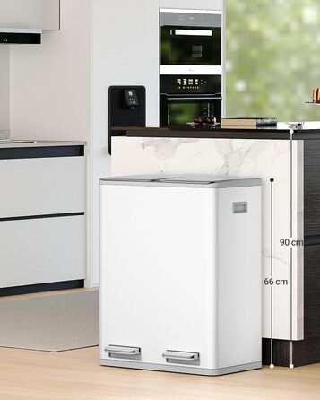 Відро для сміття з сортуванням 60 л, нержавіюча сталь, з педаллю, 2 відділення, SW06099E (біле)