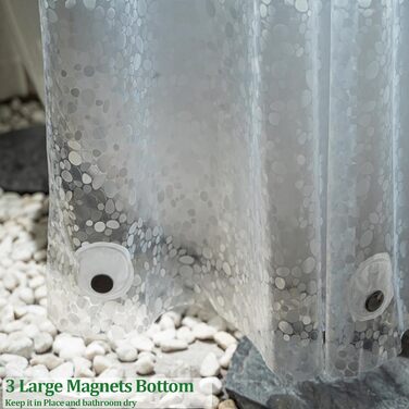 Водонепроникна штора для душу Eva 190 см з магнітами та кільцями, ПВХ, прозора, міцна