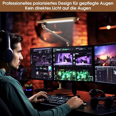 LED лампа настільна з кліпсою, 18W, 1100 люменів, для офісу та дому, без відблисків, захист очей, біла