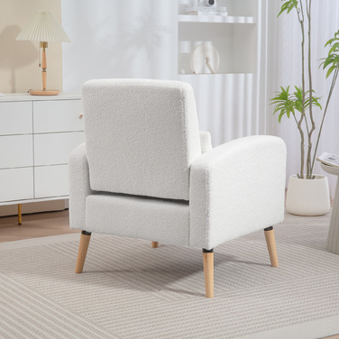 HOMCOM Lounge Chair, Armchair with Lumbar Pillow, Upholstered Armchair with Wooden Legs, Fleece Fabric, Reclining Single Chair for Living Room, Bedroom, White | Aosom