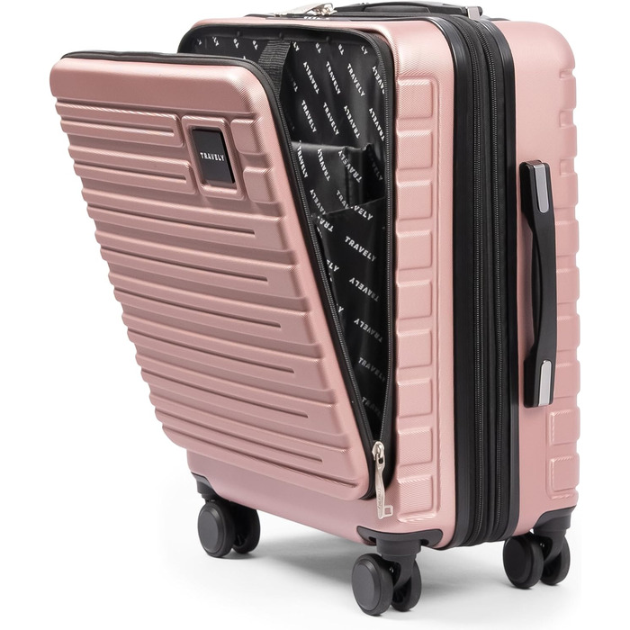 Чемодан Travely з полікарбонату, 77 см, XL, 100 л, з TSA-замком, рожеве золото. Розмір у зібраному вигляді: 158 см.
