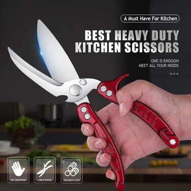 DRAGON RIOT Poultry Shears Detachable, Heavy Duty Meat Shears, Multi-Purpose Kitchen Shears for Cutting Bones, Meat, Poultry, Vegetables, Seafood, and Pizza, Bone Cutting Shears Red
