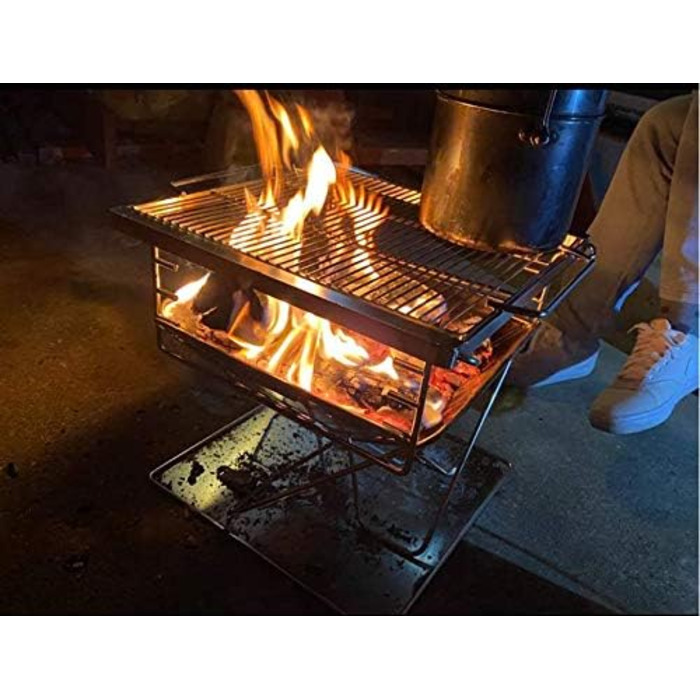 CAMPINGMOON 3-in-1 Portable Stainless Steel Wood Grill and Fire Pit, 35.6 x 39 cm, with Carrying Bag MT-035