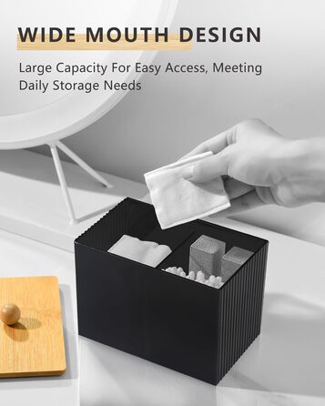 Диспенсер для ватних дисків та паличок з бамбуковим кришкою, органайзер для ватних виробів, чорний, для ванної кімнати