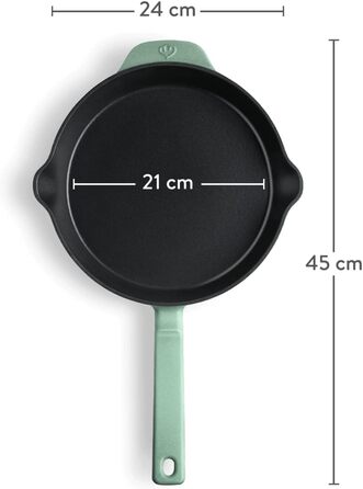 Чавунна гриль-сковорода Springlane 26 см емальована - для стейків, для всіх плит (індукція), м'ятний колір