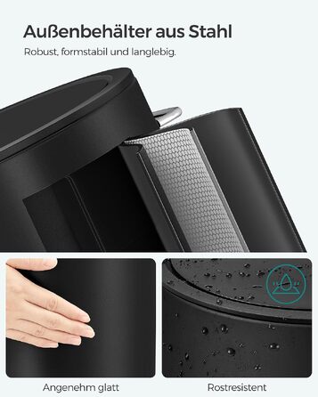 Сміттєвий кошик для ванної кімнати SONGMICS PARRI LTB11WT, сталевий, з м'яким закриттям Softclose та виймаюмим пластиковим відром, 3 л, білий