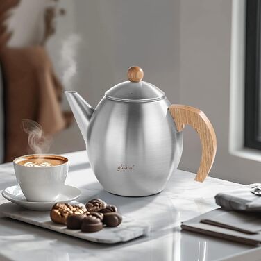 Glass teapot with stainless steel (silver color) 1200ml with 18/8 stainless steel tea strainer tea maker Suitable for tea warmer