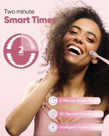 Електрична зубна щітка MySmile DY156 для дорослих: акумуляторна звукова щітка з 3 насадками, таймер 2 хвилини, 5 режимів, 45000 вібрацій на хвилину, 60 днів роботи від однієї зарядки (рожевий)