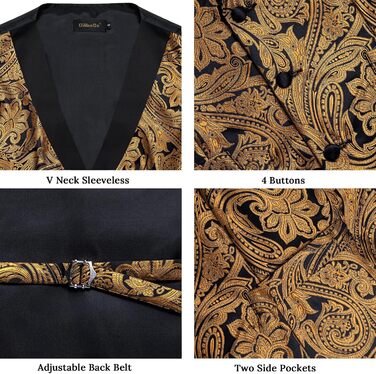 Костюм-жилет DiBanGu для чоловіків, шовковий жаккард, жилет та краватка, комплект з жабо, для смокінгу, весілля, свят, 7 предметів, золото та чорний