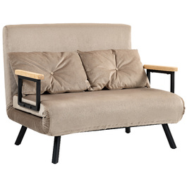 HOMCOM 2-Seater Sofa Bed, 102x73x81cm, with Five-Position Adjustable Backrest, Throw Pillows, Non-Slip Feet, Velvet Look, Light Brown | Aosom