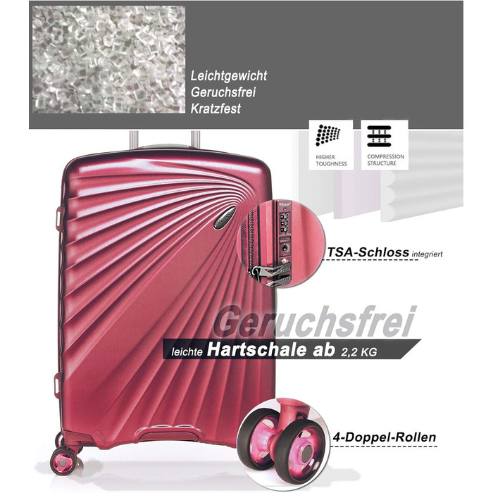 ABISTAB VERAGE Kinetic 4-Wheel Trolley Large Lightweight - L-76cm, 106-127L Expandable, TSA Lock, ABS/PC Hard Shell Suitcase, Travel Suitcase, Burgundy