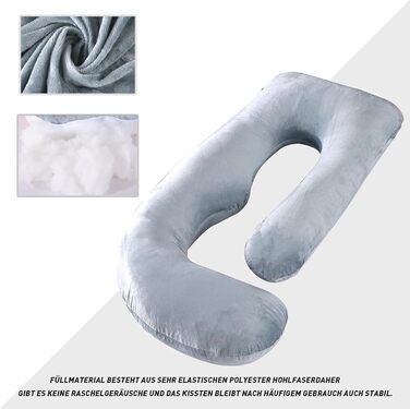 Подушка для вагітних CALIYO J-подібної форми, XXL, для сну на боці, з бавовняною підкладкою (180x70 см, блакитно-сіра)