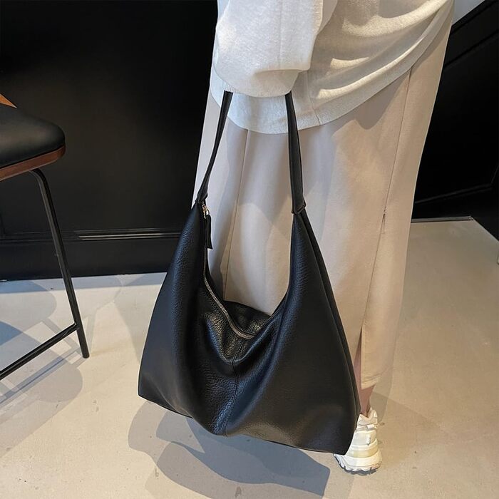 Сумка жіноча GSenhui Hobo з м'якої екошкіри чорного кольору – вінтажна сумка-тоут на плече