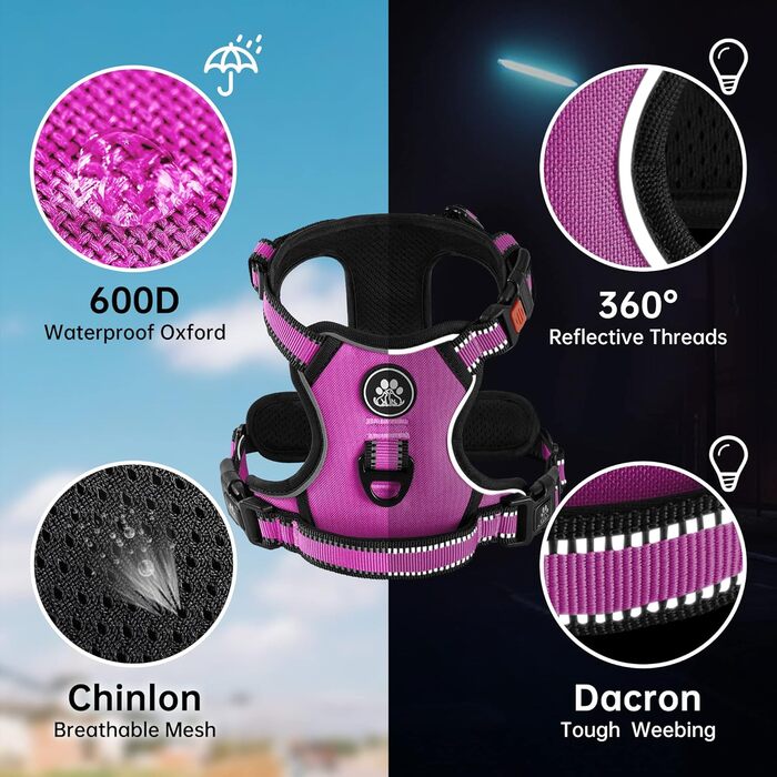 Нашийник для собак середніх порід NESTROAD, розмір M, анти-тяга, обхват шиї 33-43 см, обхват грудей 43-64 см, безпечний, з підкладкою, колір: рожевий