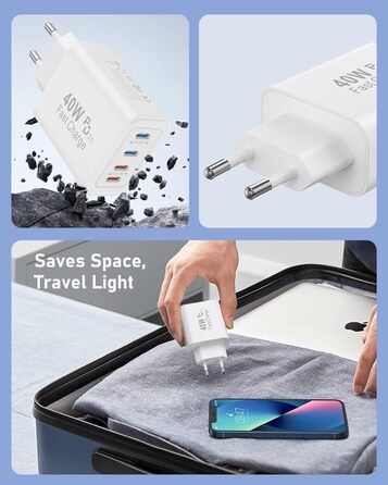Мережевий адаптер USB C 40W з 4 портами, зарядний пристрій для iPhone, iPad, Samsung та інших пристроїв