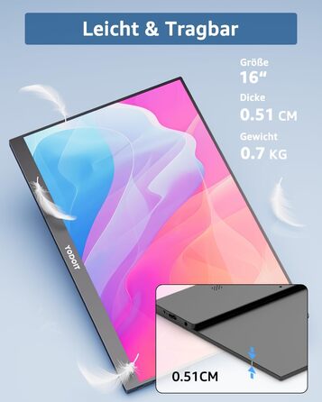 Портативний монітор Yodoit 16' FHD 1920x1200 IPS з USB-C, динаміками та Smart Cover (Чорний)