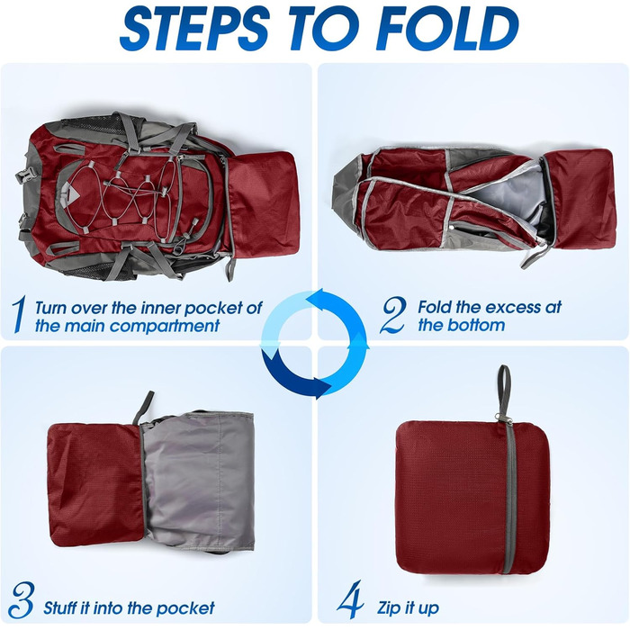 IGOLUMON Hiking Backpack Men Women 40L Waterproof Backpack Lightweight Foldable Travel Backpack Trekking Backpack with Reflective Strips For Cycling, Climbing, Mountaineering and Travel Sports, Red