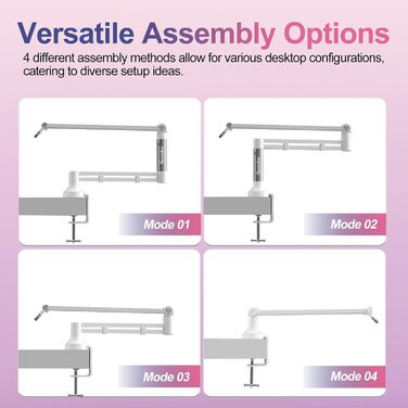 Низькопрофільний мікрофонний важіль, міцний тримач для мікрофона з кріпленням до столу 7 см, адаптери 3/8' та 5/8', для Blue Yeti, подкастів, геймінгу, вантажопідйомність до 2 кг, білий