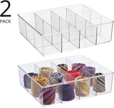 mDesign 2-piece storage box set with 12 compartments – practical closet box for the bedroom – ideal organizer for clothing and accessories made of BPA-free plastic – transparent