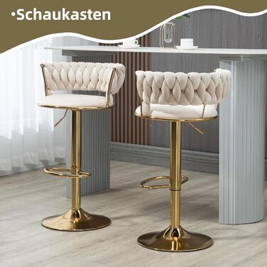 Avorio Velvet Bar Stools 2-Pack - Adjustable Height, Swivel with Footrest, Armrests & Backrest - Ergonomic Counter Stools for Kitchen Island, Bar, Restaurant
