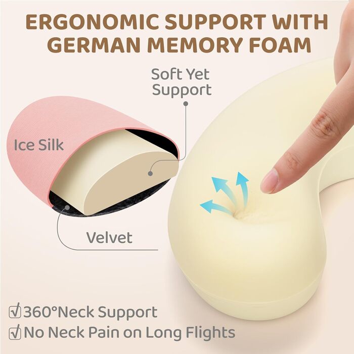 Подушка для шиї Mewaii для подорожей, двостороння подушка для дорослих, подушка для шиї з memory foam для літаків, подушка для шиї з котячою капюшоном, регульований ремінь (Рожева)