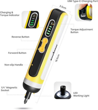Mini акумуляторний шуруповерт Enventor 6 Nm, 4V, 2000 mAh, LED, USB, 25-Tlg. набір біт