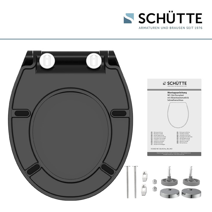 Слімова сидіння для унітаза SCHÜTTE SLIM з мікроліфтом (м'яке закриття), Duroplast, чорний колір, витримує до 175 кг