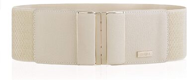 Жіночий еластичний широкий пояс для талії з пряжкою з металу, 7.5 см, розмір M (32'-35'), бежевий