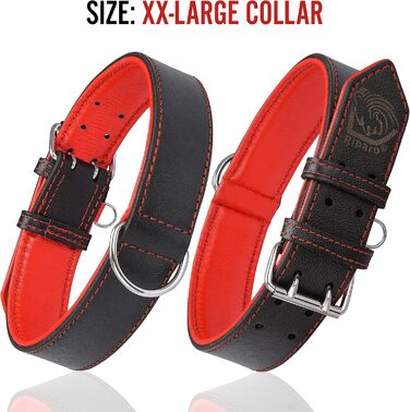 Нашийник для собак Riparo з натуральної шкіри, регульований, посилений (L, 3,8 см, чорно-червоний), чорно-червоний