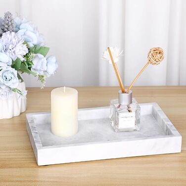 Natural Marble Serving Tray for Coffee Table, Rectangular, Jewelry Tray, Organizer, Decorative Bathroom, Vanity, Toilet Tank, Bathtub Tray, 25x15 cm (gray)