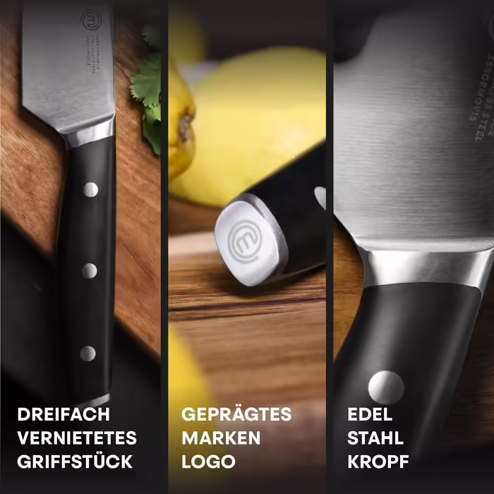 MasterChef Knife Set with Knife Bag, Kitchen Knife Set including Chef's Knife, Santoku Knife, Vegetable Knife, Paring Knife & Slicing Knife, 5-Piece Set, High-Carbon Stainless Steel