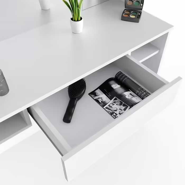 Vicco Vanity Table Daenerys, Dressing Table White, 100 cm White (White, with mirror & stool)