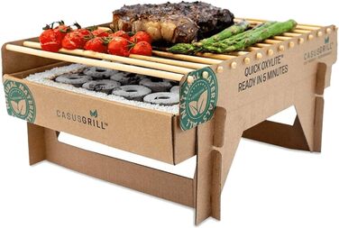 Sustainable Premium Lava Stone Disposable Grill - 6 Pieces including Starter Aid - 60 Minutes Grill Time - Wood, Bamboo, Charcoal (6)