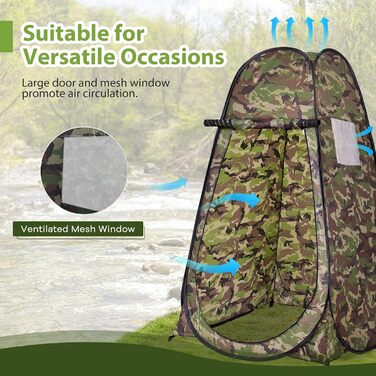 Намет для душу HOMASIS з сумкою, переносний шатрів для переодягання, туалетний намет з вікном та кишенькою, душова кабіна для відпочинку на природі, 120 x 120 x 190 см, зелений (Flecktarn)