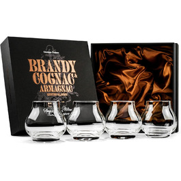 GLASSIQUE GIFT Set - Small 240 ml Brandy and Cognac Professional Tasting and Nosing Glasses | 4-Piece Set | Crystal Dishwasher-Safe Cognac Snifter Stemless | Cognac Glasses Gift Set