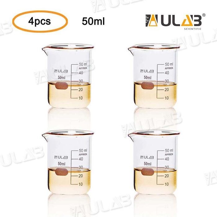 4 Pieces Berker Glass 50ml, Borosilicate Glass Beakers with Graduations, Beaker Set for Laboratory, Kitchen, School, UBG1019