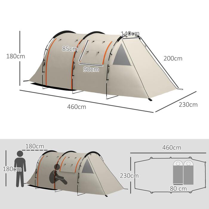 Намет Outsunny Tunnelzelt Campingzelt 5 осіб Сімейний намет 2 кімнати Бічні вікна Сумка для перенесення 3000 мм Садовий Хакі | Aosom