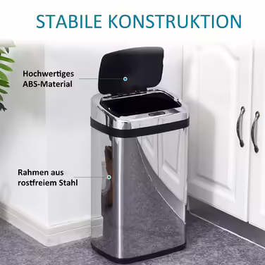 HOMCOM Automatic Sensor Trash Can 30L with IR Sensor, Square, Stainless Steel, Optional Inner Bucket for Hygienic Waste Management