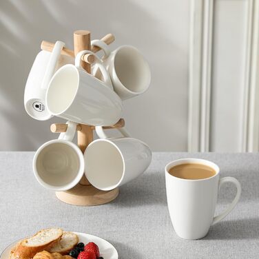 MALACASA Coffee Mugs Set of 6, Porcelain 560ML Mug Set, Large Modern Coffee Cups with Handle for Tea, Juice, Latte, Cappuccino, Hot Chocolate. Dishwasher and microwave safe, REG White Series