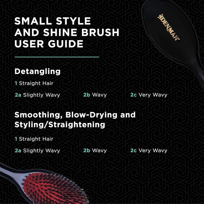 Щітка для волосся Denman Cushion Brush (Small) з м'якими нейлоновими щетинками та щетиною кабана - для розчісування, розплутування, випрямлення, сушіння феном та освіження волосся – чорна, P081S