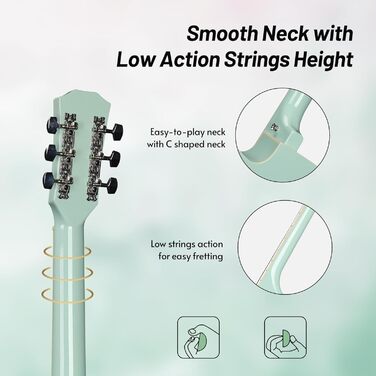 Акустична гітара ADM 38 дюймів для початківців (зелена) з комплектом аксесуарів та онлайн-уроками