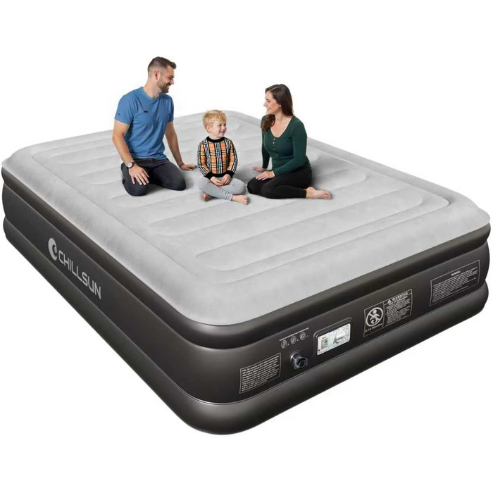 Надувне ліжко CHILLSUN® для 2 осіб, 203x152x46 см з електричним насосом, водонепроникне, для кемпінгу та гостей