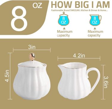 Jade Royal Ceramic Sugar and Creamer Set - 3 Piece Coffee Service & Gift Set