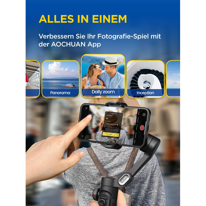 Стабілізатор Gimbal AOCHUAN для iPhone та Android - 3-осьовий, з фокусуванням, трекінг облич/об'єктів, для відеозйомки